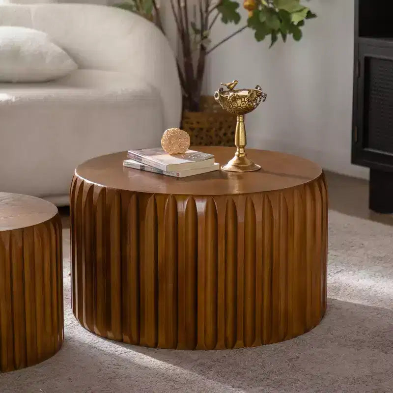 GDFStudio Philippa Tables basses gigognes rondes cannelées en bois style milieu du siècle (lot de 2)