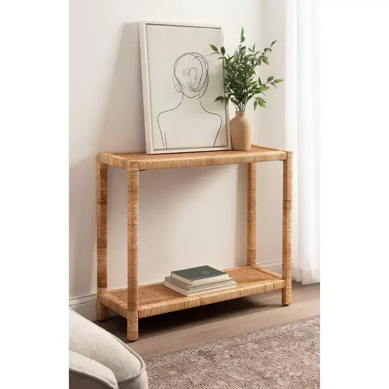 Console en rotin Kate and Laurel Rafina, 36x12x30, Naturel
