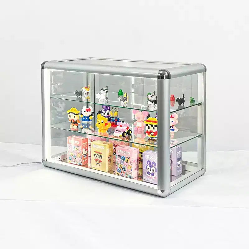 Vitrine en verre trempé avec porte coulissante en verre et serrure, cadre en aluminium standard, vitrine avec porte coulissante en verre, serrure et LED