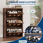 Meuble à chaussures Garvee avec 3 tiroirs basculants sculptés, poignées en cristal, meuble de rangement pour chaussures avec étagère réglable, meuble à chaussures de rangement en bois