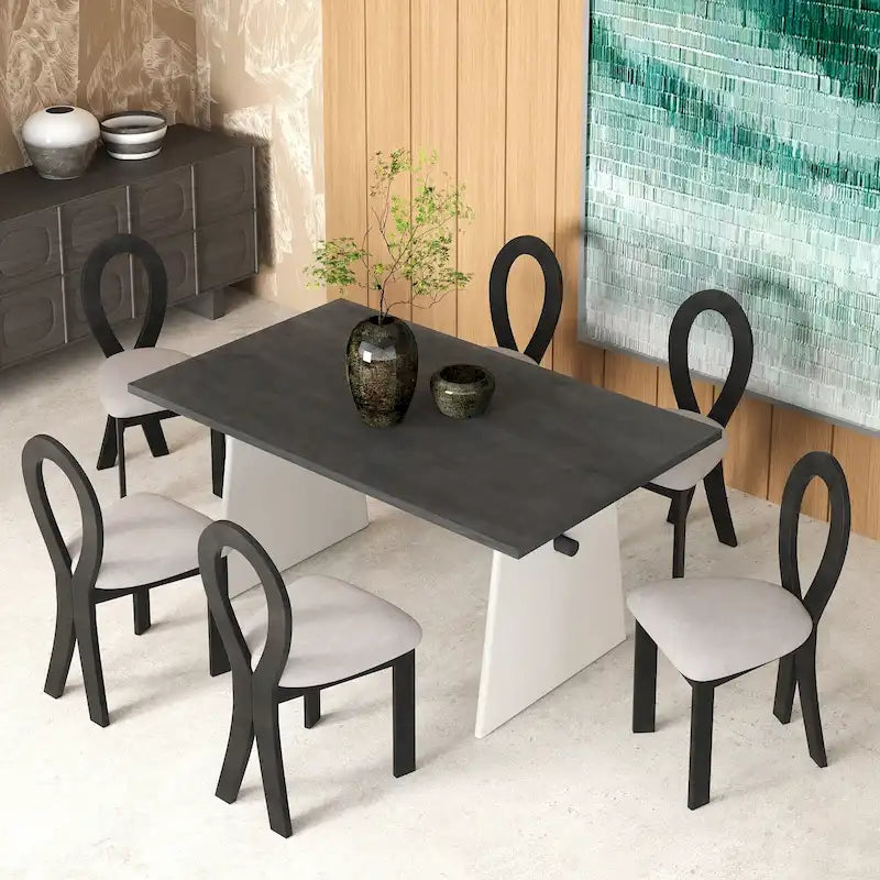 Ensemble de salle à manger moderne 7 pièces avec 6 chaises rembourrées