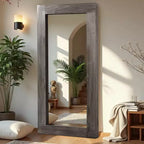 Miroir pleine longueur mural rectangulaire en bois massif marron 71x31 pouces, d'occasion, sans support de fixation