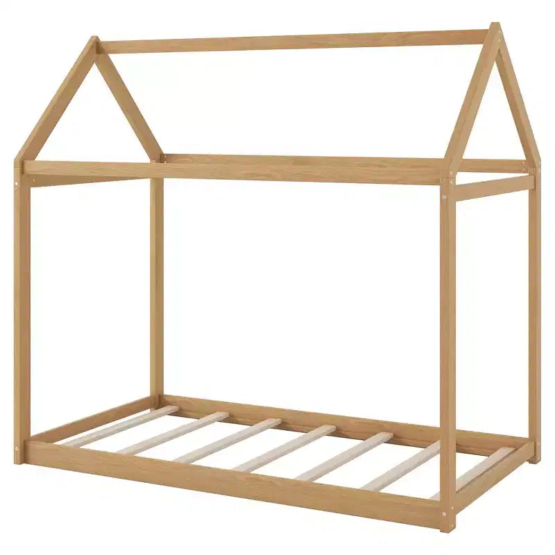Lit plateforme en bois Whisen, taille double, en forme de maison