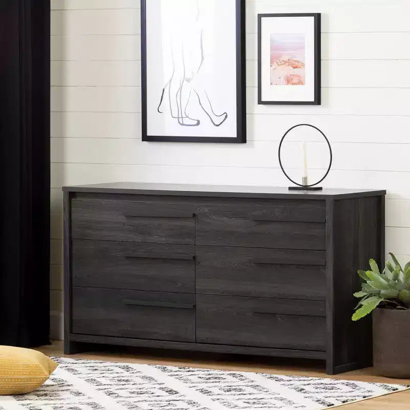 Commode double Tao 6 tiroirs pour enfants, gris chêne, de South Shore : Meuble de chambre moderne traditionnel, dispositif anti-basculement inclus