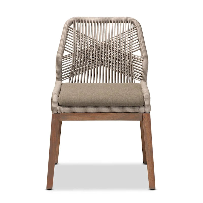 Chaise de salle à manger moderne de style transitionnel en acajou tissée de corde – Gris