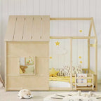 Cadre de lit au sol Whisen Twin Size, lit en forme de maison avec toit, clôture