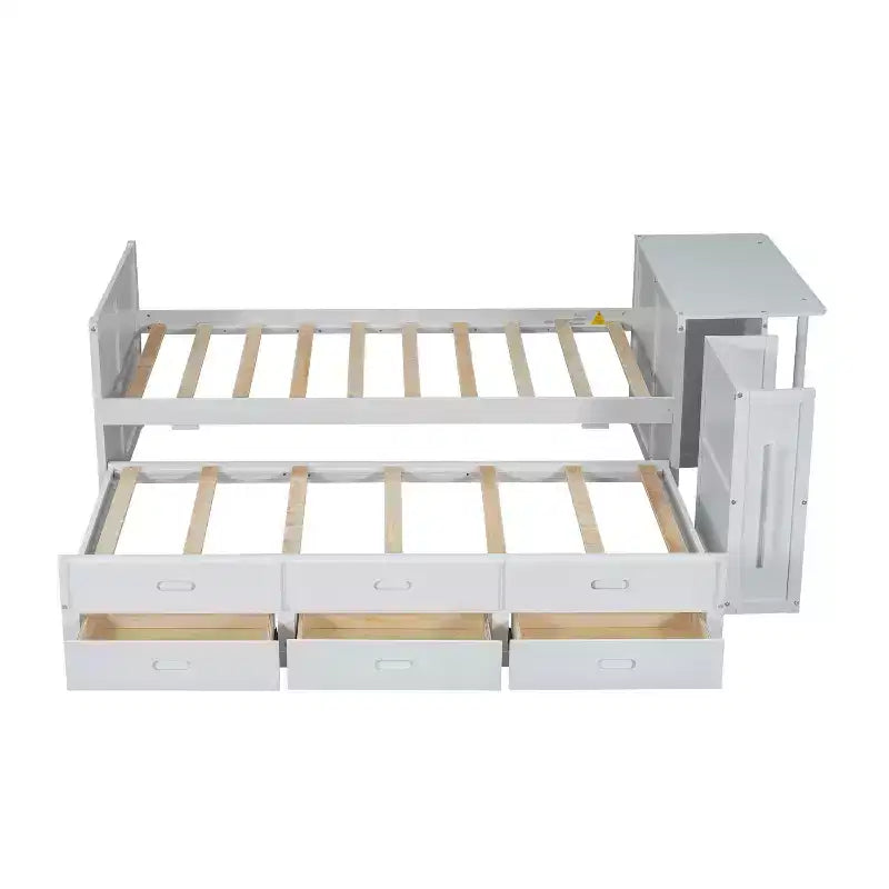 Lit plate-forme en bois simple avec bureau et étagère de rangement, Cadre de lit en bois simple/grand avec lit gigogne et 3 tiroirs