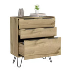 Commode de chambre à 3 tiroirs Okak Modern Design avec pieds épingle en métal, armoire de rangement en bois, commode pour chambre à coucher, entrée