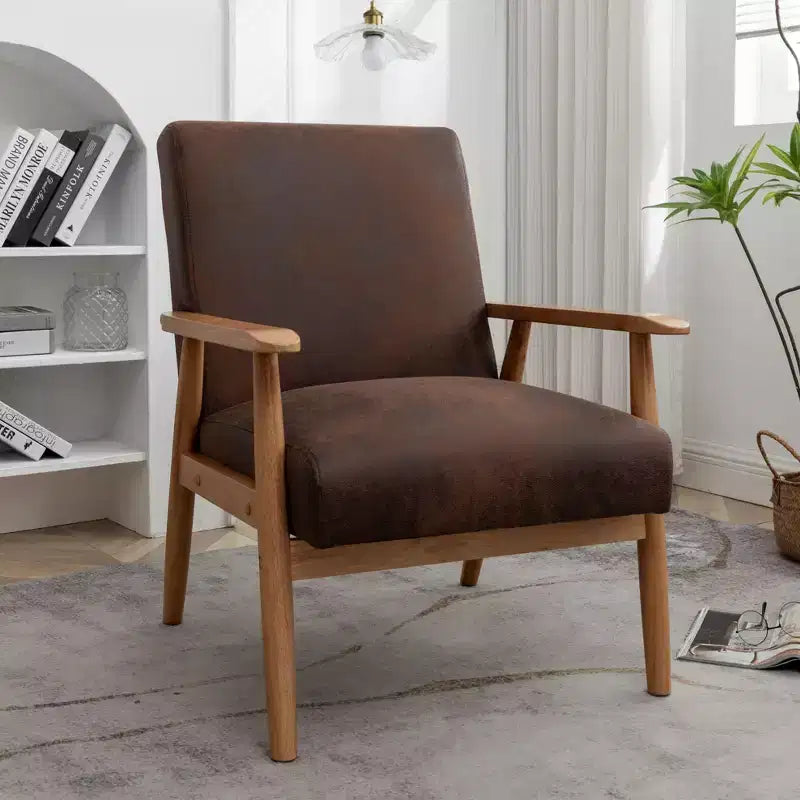 Fauteuil d'appoint Okak 25.38 W avec revêtement confortable, fauteuil de lecture en bois massif de style Mid-Century pour salon, chambre à coucher, salle d'attente
