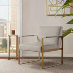 Fauteuil d'appoint Okak avec coussin de dossier confortable et cadre en métal doré, fauteuil de lecture élégant pour salon et salle d'attente.