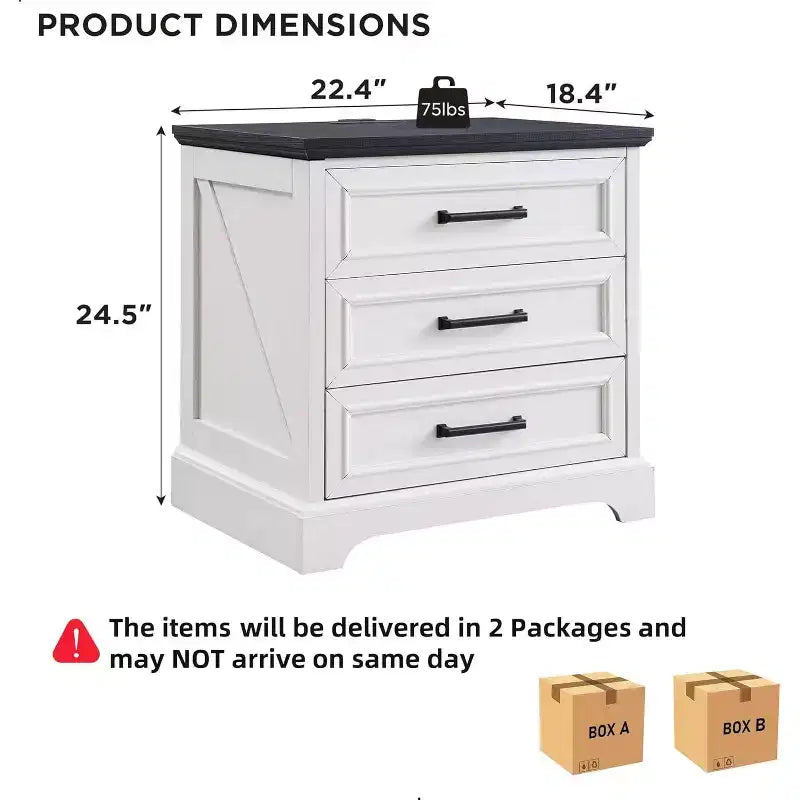BALHAM TRADE-Tables de chevet lot de 2 avec station de recharge, 3 grands tiroirs, pour chambre à coucher ou salon