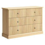 Commode à 6 tiroirs cannelés pour chambre à coucher, commode horizontale en bois avec poignées en métal, organiseur de rangement moderne pour chambre à coucher, salon