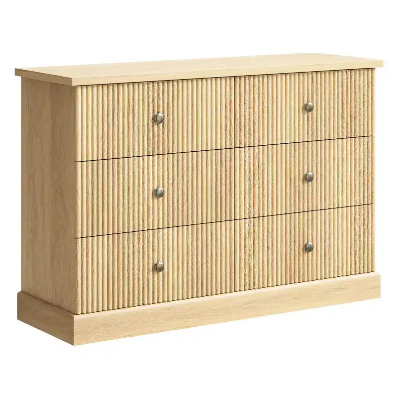 Commode à 6 tiroirs cannelés pour chambre à coucher, commode horizontale en bois avec poignées en métal, organiseur de rangement moderne pour chambre à coucher, salon
