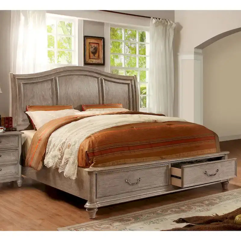 Lit plateforme Wury gris rustique en bois massif à 2 tiroirs par Furniture of America