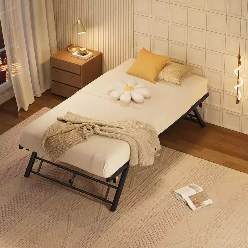Lit gigogne double avec roulettes verrouillables - Cadre de lit pliant en métal escamotable pour chambre à coucher, chambre d'amis et salon