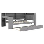Lit plateforme double en bois Luxystar avec tête de lit capitonnée, 8 étagères de rangement, lit gigogne et bureau