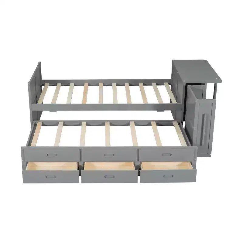 Lit plate-forme en bois simple avec bureau et étagère de rangement, Cadre de lit en bois simple/grand avec lit gigogne et 3 tiroirs