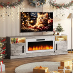 Meuble TV cheminée Bossin 70 avec cheminée électrique 36, meuble TV pour téléviseurs jusqu'à 80 pouces, lumières LED 16 couleurs/centre de divertissement