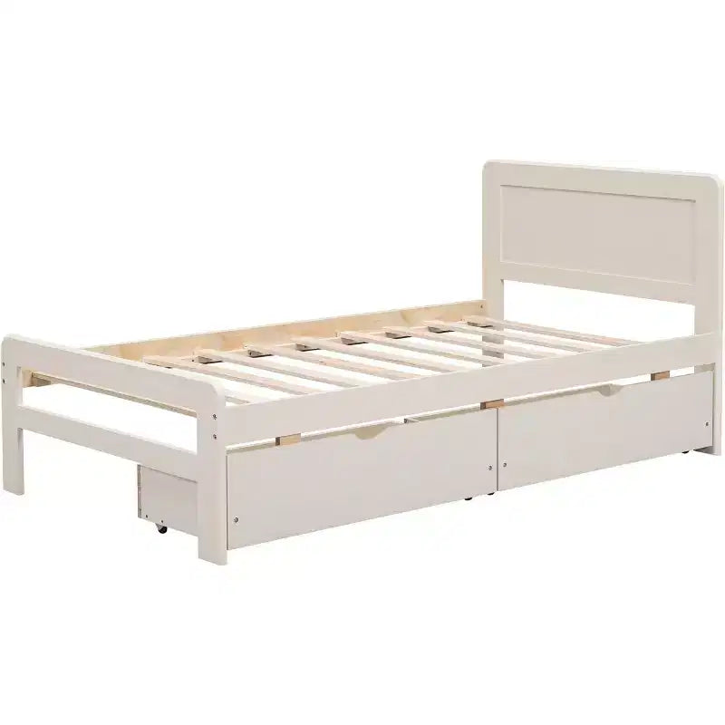 Lit plateforme double Acekool avec 2 tiroirs de rangement gigognes, tête de lit, cadre robuste, aucun sommier tapissier requis, gain de place pour chambre d'enfants ou d'amis