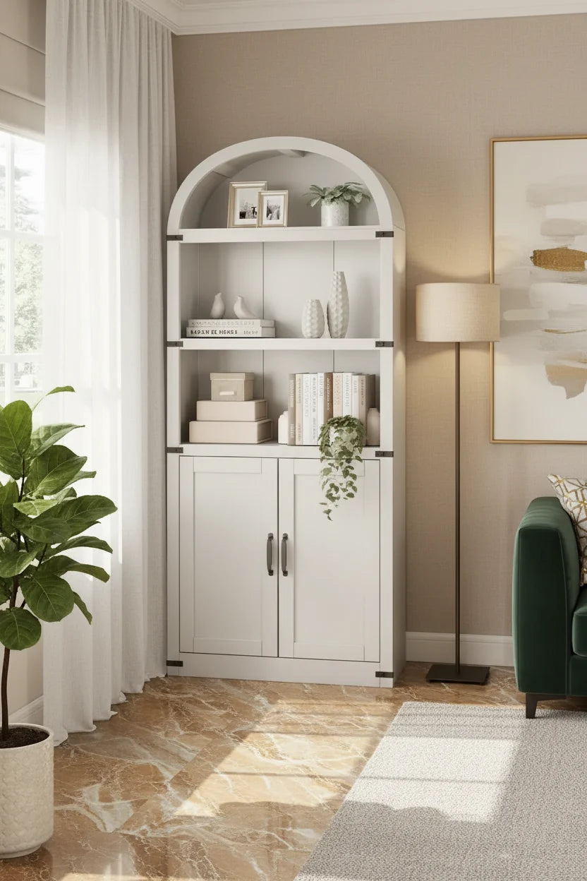 Bibliothèque avec portes Étagère arquée de 182 cm de haut Armoire de style campagnard avec étagères Bibliothèques en bois pour bureau à domicile, salon