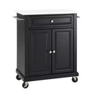 Desserte de cuisine compacte en granit noir/blanc - Crosley : Bois massif, étagère réglable, porte-serviettes