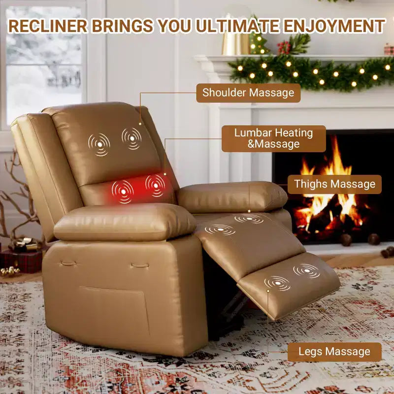 Fauteuil inclinable électrique - Chaleur et massage, fauteuil inclinable électrique robuste en cuir PU pour personnes âgées et à mobilité réduite, dossier et jambes réglables