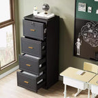 Classeur à 4 tiroirs Lantine avec serrure et clé, grand meuble de rangement vertical en bois pour dossiers légaux/lettres/A4, rangement pour bureau à domicile, noir