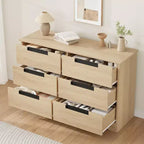 Commode à 6 tiroirs pour chambre à coucher, organiseur double moderne avec poignées encastrées, commode en bois pour salon