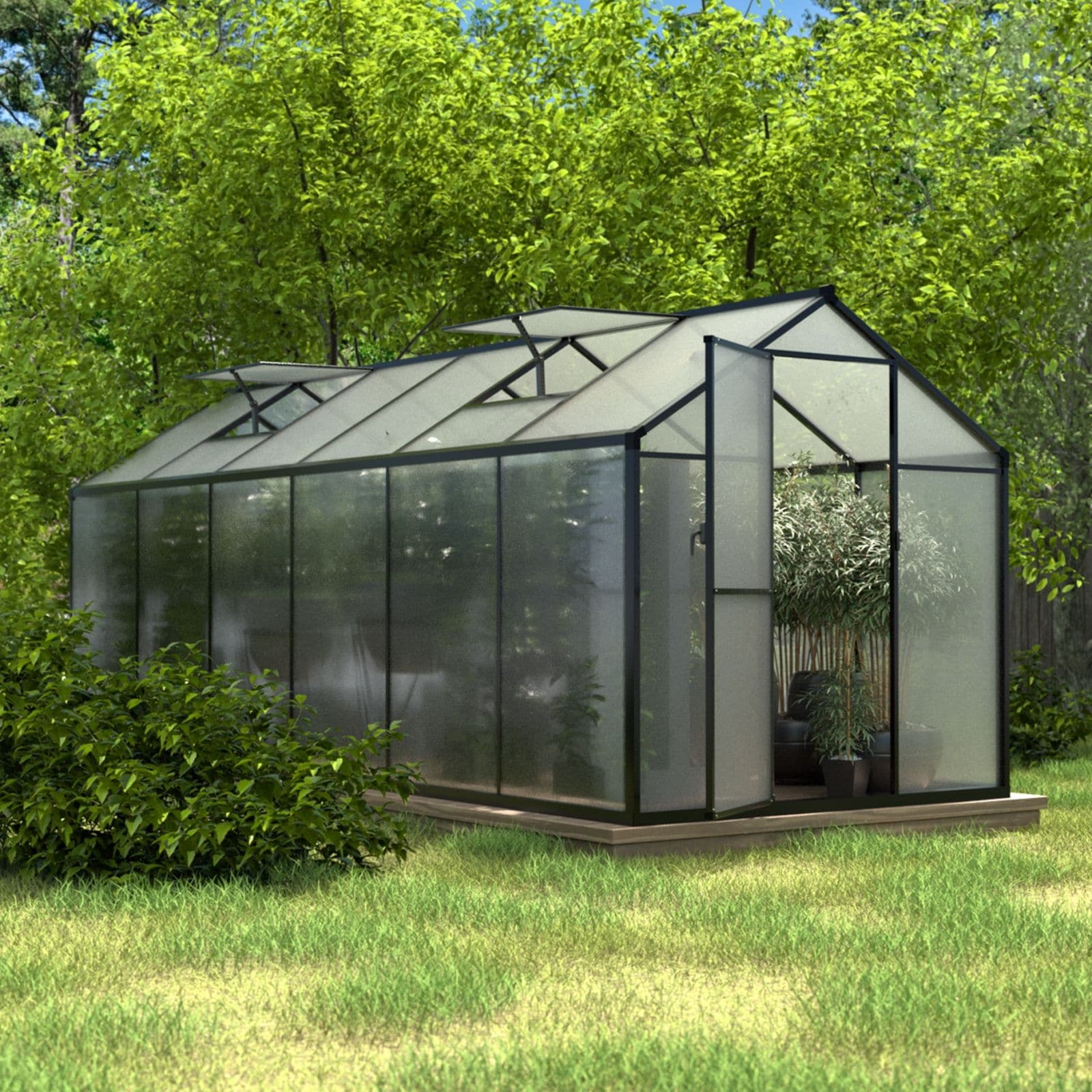 Serre de jardin aluminium VEIKOUS avec évent de toit réglable et porte verrouillable Grise