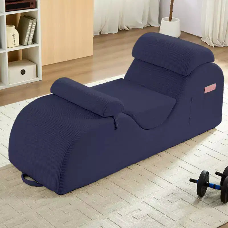 Mjkone Chaise Longue de Yoga en Velours Côtelé, Canapé de Yoga Incurvé avec Appui-Tête/Coussin Lombaire/Repose-Pieds Amovibles, Base Antidérapante