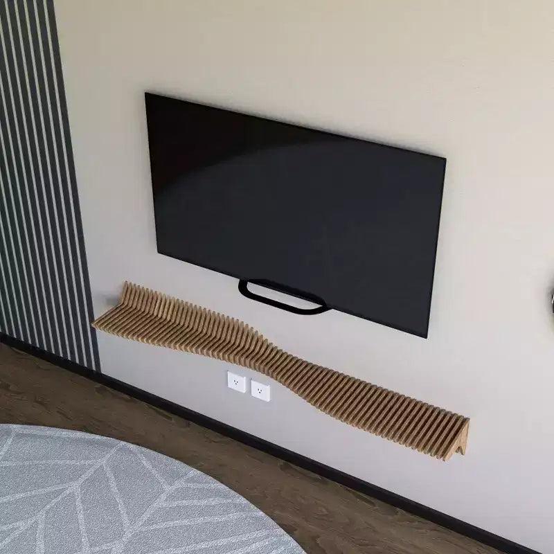 Étagère flottante Sierra BATAMEX Parametric 152 cm Meuble TV moderne géométrique en bois Décoration murale Chêne naturel Étagère de salon ondulée 3D