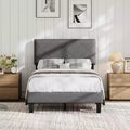 Cadre de lit GustoWave pour lit double/grand lit/très grand lit avec tête de lit rembourrée - Lit plateforme gris avec lattes en bois