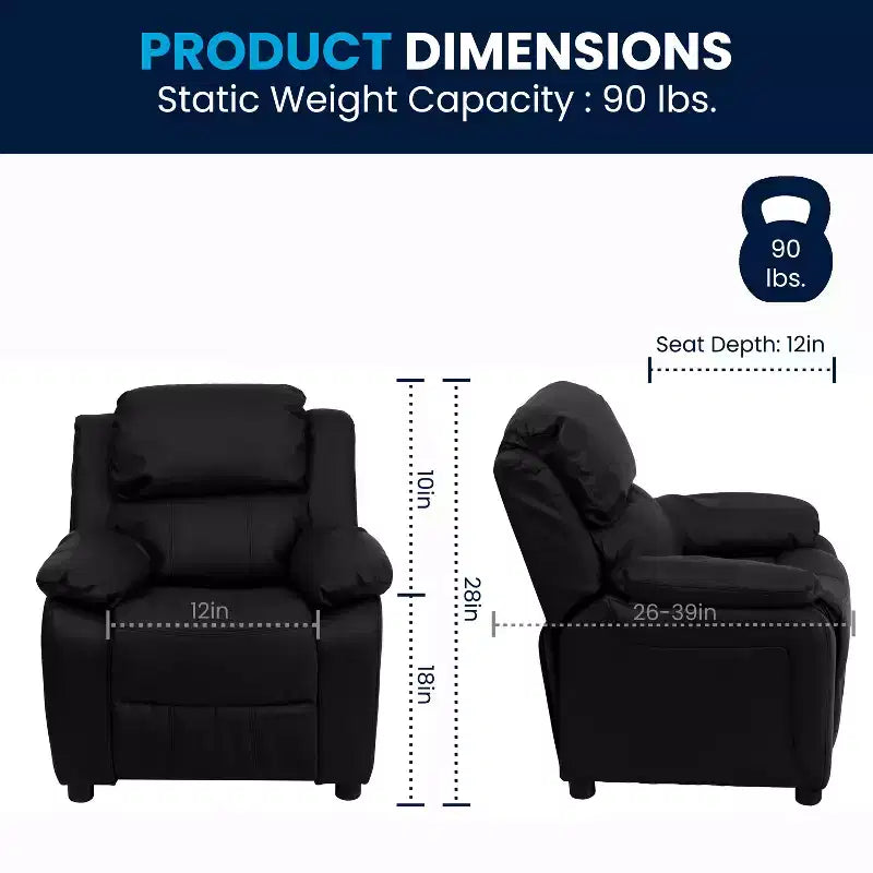 Fauteuil inclinable contemporain Flash Furniture de luxe rembourré pour enfants avec accoudoirs de rangement