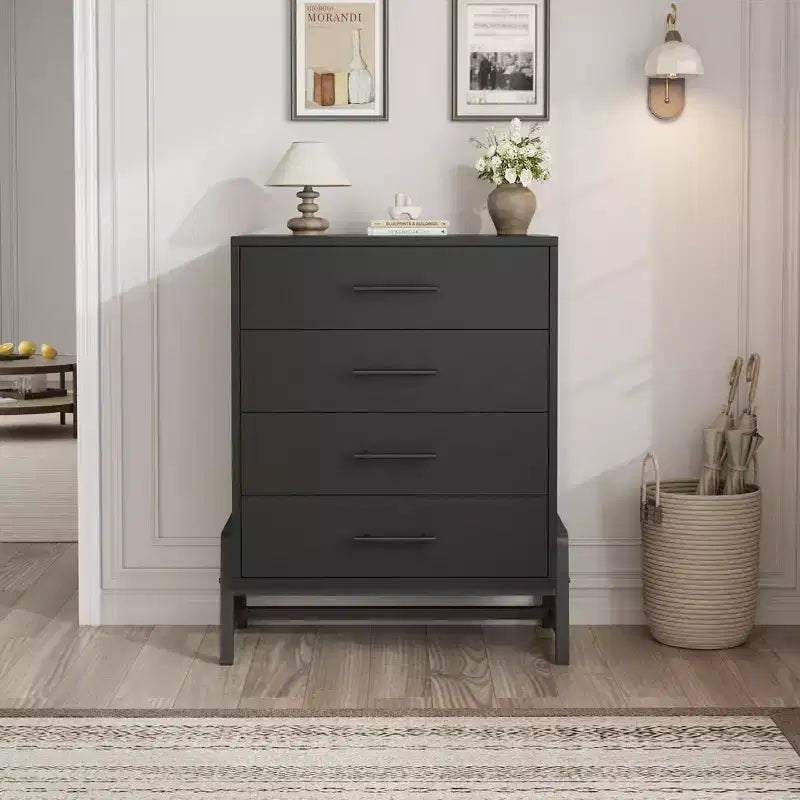 Commode en bois à 4 tiroirs - Meuble de rangement moderne avec poignées métalliques pour chambre, salon, couloir ou entrée