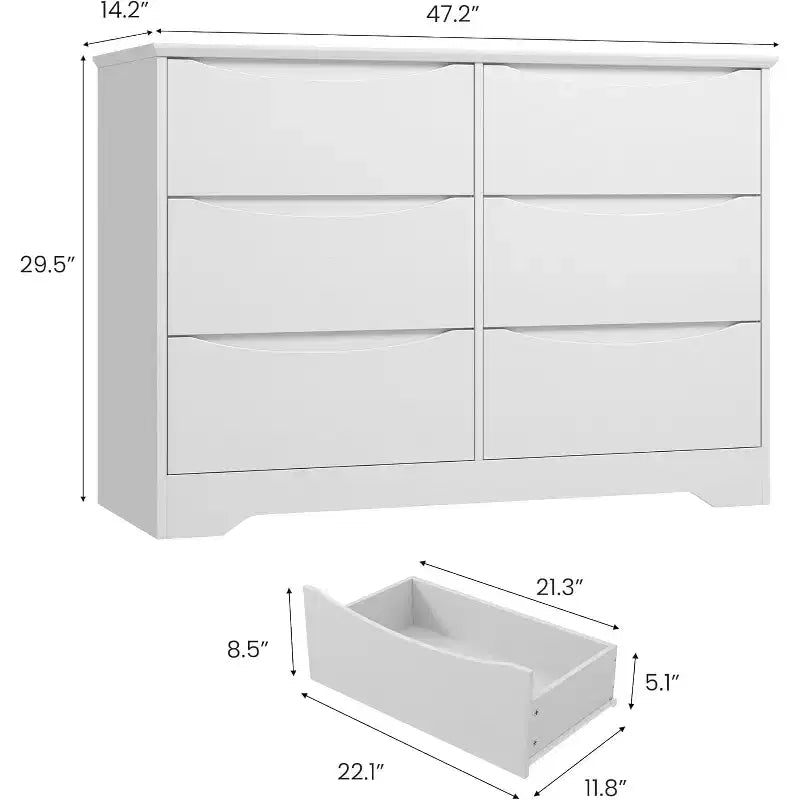 Commode en bois avec 6 tiroirs, commode de rangement longue, meuble de rangement moderne, pour chambre à coucher, salon