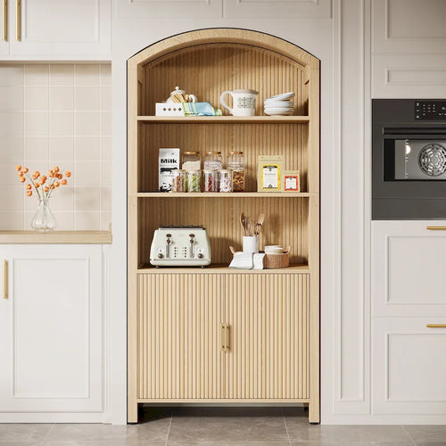 71 Armoire de cuisine haute à portes cintrées - Bois naturel