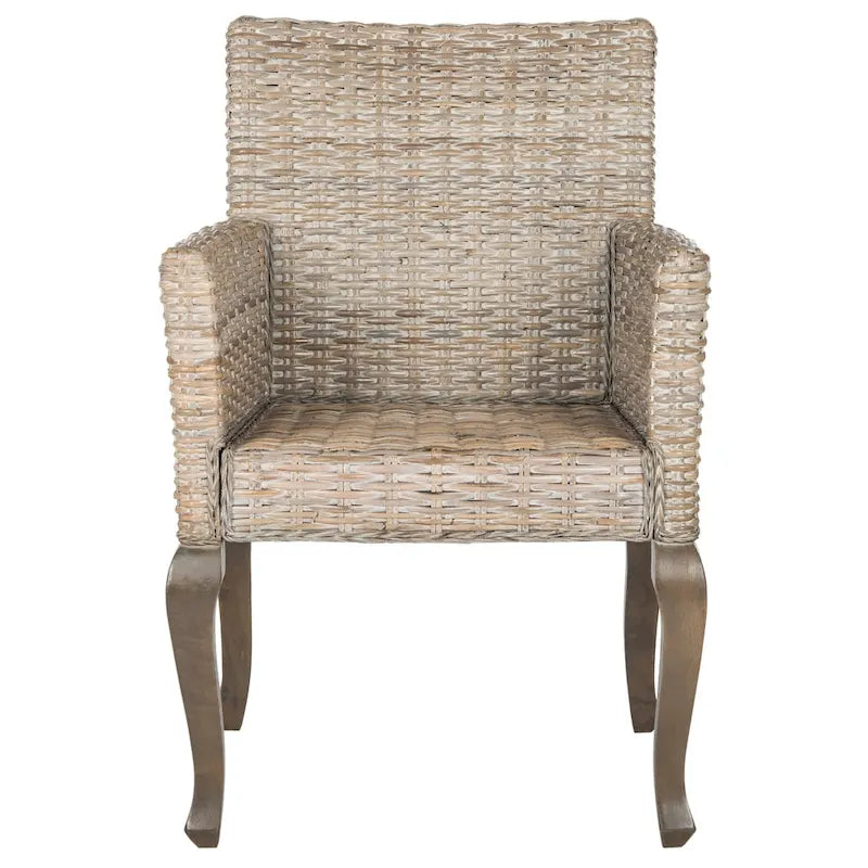 Chaise de salle à manger en rotin tressé avec accoudoirs, lot de 2