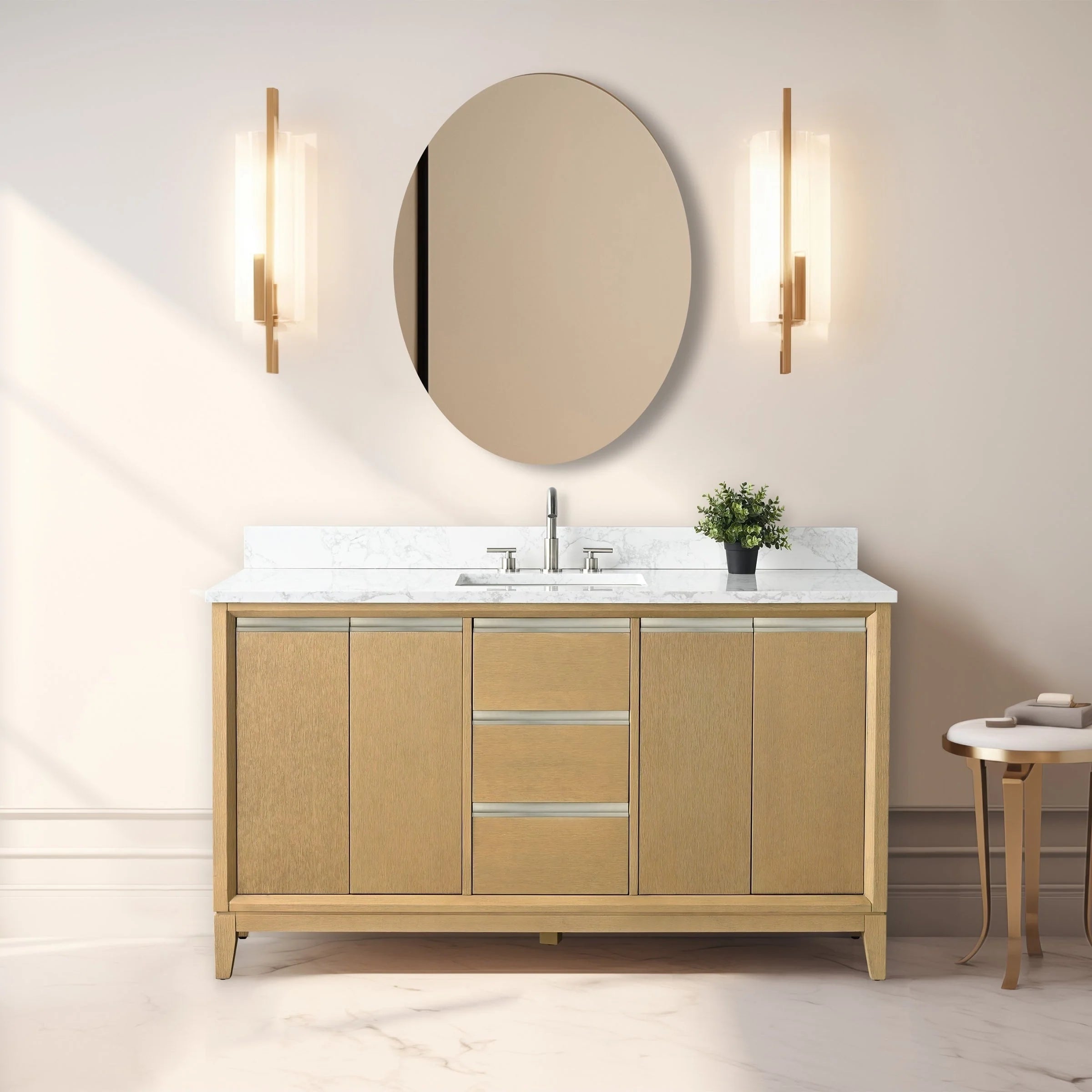 Meuble-lavabo Vanity Art avec évier en céramique et dessus en marbre reconstitué
