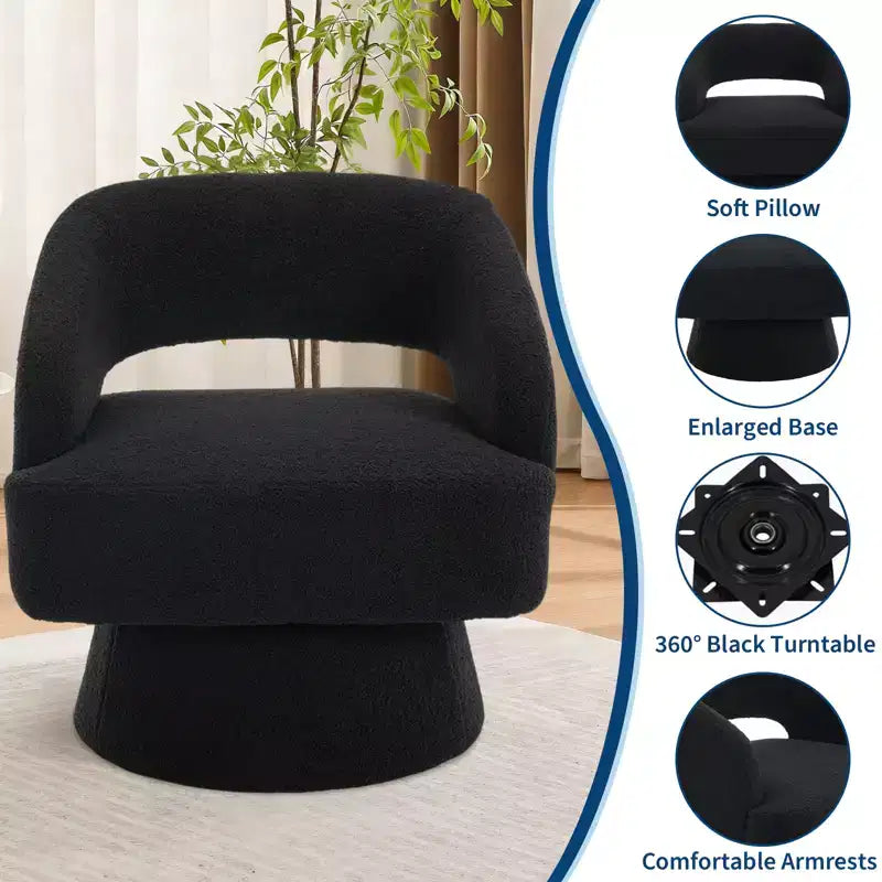 Fauteuil pivotant - Fauteuil moderne rembourré avec dossier rayé et rembourrage moelleux, chaise longue ronde pour salon, chambre à coucher (1 pièce)