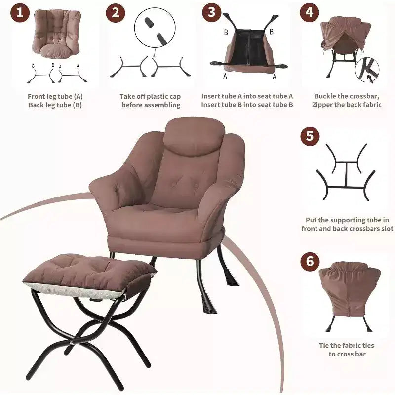 Fauteuil d'appoint confortable en velours Acekool pour adultes, fauteuil de lecture ergonomique avec accoudoirs rembourrés, repose-pieds pliable, poche latérale, rose, gris