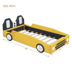 Lit plate-forme en forme de voiture de course, taille jumeau, avec roues, jaune