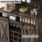 Meuble à café style ferme, 75 pouces de haut, buffet avec rangement, grand meuble de bar avec porte coulissante de style grange, salle à manger
