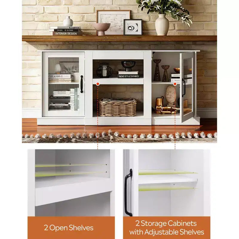 Meuble TV DEXYLLO de style moderne du milieu du siècle pour téléviseur de 75 pouces, console TV pour salon, meuble TV avec armoires de rangement, chambre à coucher