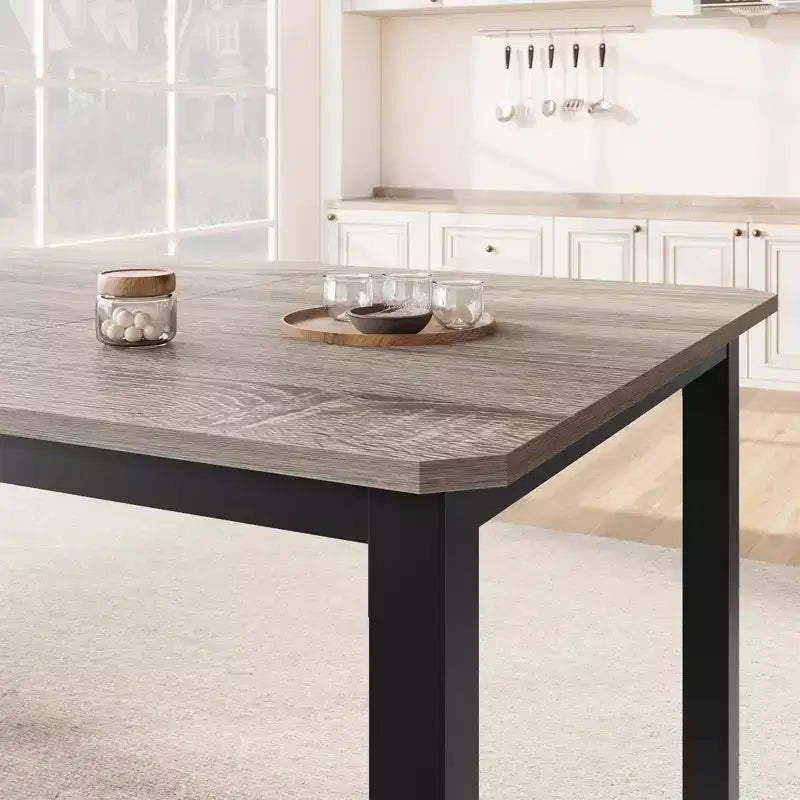 Table de salle à manger industrielle pour 6 à 8 personnes, table de cuisine en bois de 200 cm de long avec cadre en métal robuste et finition marron rustique - 6 places, comptoir rectangulaire