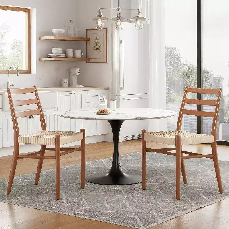 TUYOHW Lot de 2 Chaises de Salle à Manger Style Ferme Moderne du Milieu du Siècle, Chaises de Salle à Manger avec Assise en Corde Tressée et Cadre en Métal Robuste
