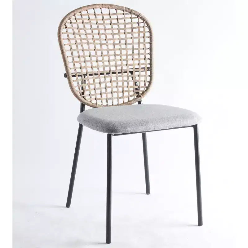 Lot de 4 chaises de salle à manger avec motif sennit noir et gris, adaptées pour la salle à manger ou le café