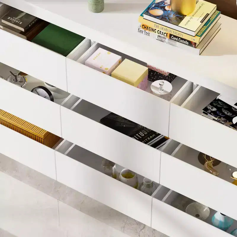 Famapy Commode Horizontale Minimaliste Moderne à 9 Tiroirs – Organiseur Spacieux pour Chambre/Salon