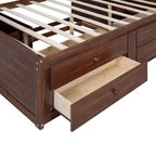 Lit capitaine/lit de repos pleine grandeur en bois avec étagères de rangement intégrées, 4 tiroirs et 2 armoires, marron antique -