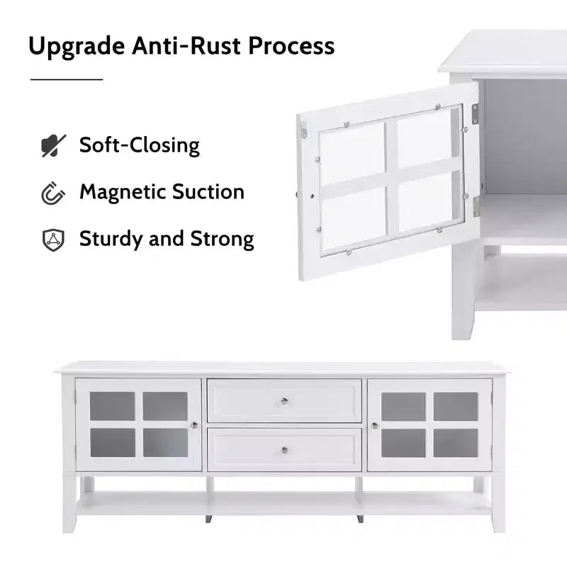 Meuble TV moderne du milieu du siècle TROPOW pour téléviseur de 60 pouces avec espace de rangement multifonctionnel Console multimédia pour salon, chambre et bureau BLANC