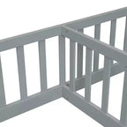 Lit double Bellemave avec barrières de sécurité, en pin et bois composite, naturel et gris, sûr, robuste, peu encombrant, assemblage facile pour enfants